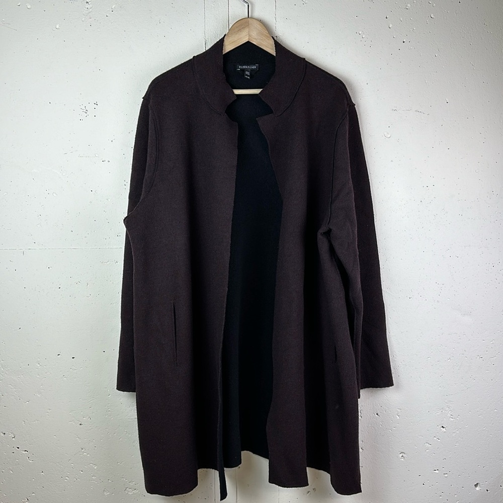 Eileen Fisher Merino Wool Notch Collar Open Long Jacket